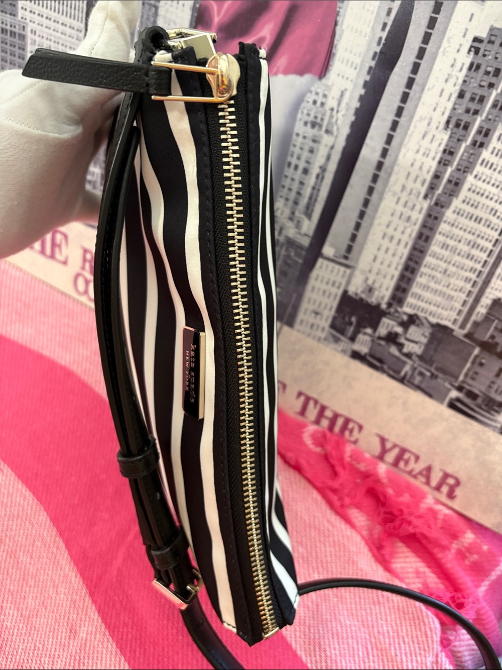kate spade Black and White Nylon Striped Crossbody Bag - Picture 8 of 12